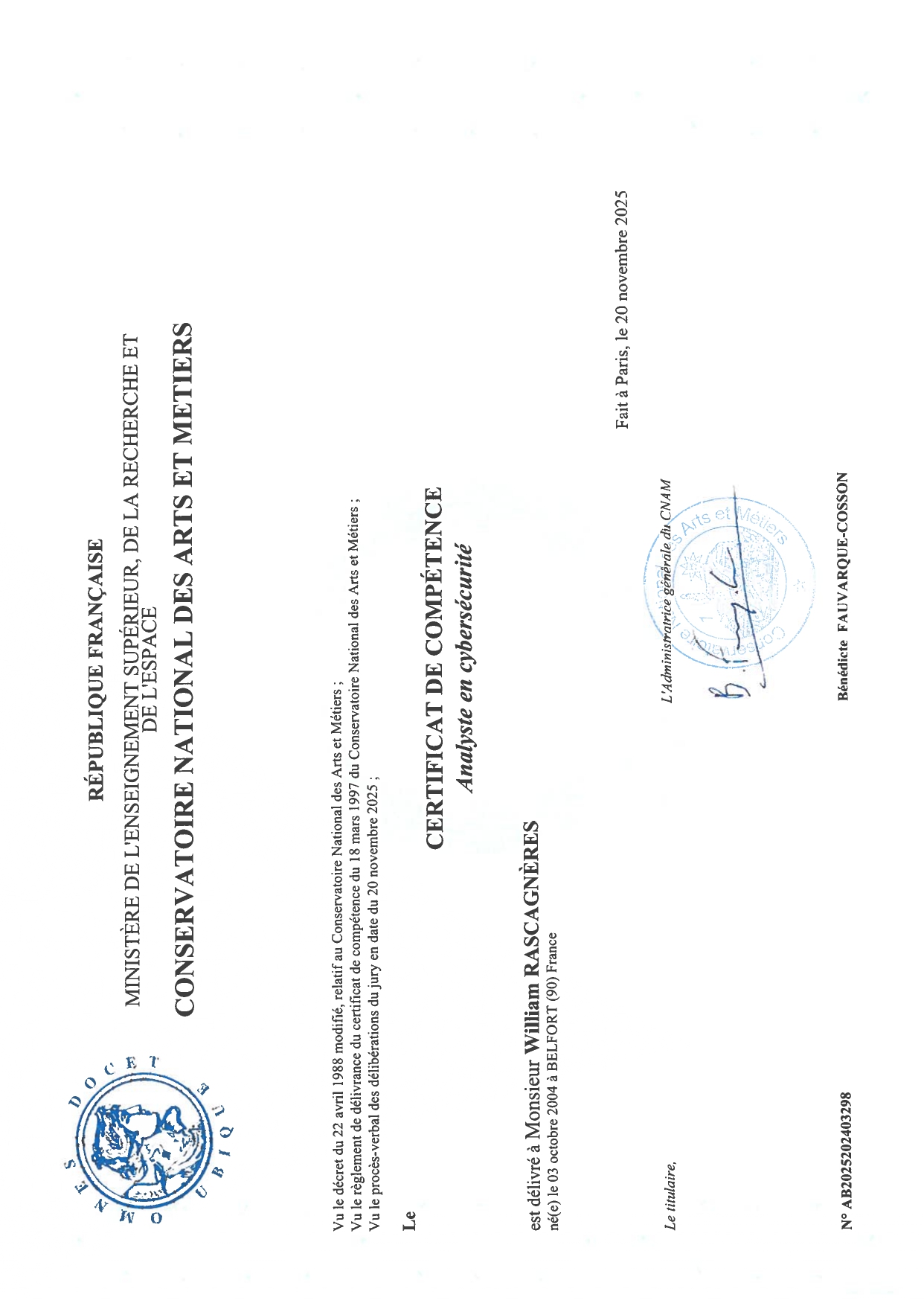 Certification cyber